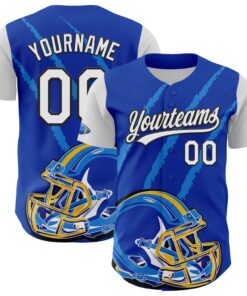Custom Thunder Blue White-Black 3D Pattern Design Football Helmet And Animal Claw Authentic Baseball Jersey