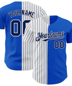 Custom Thunder Blue White-Navy Pinstripe Authentic Split Fashion Baseball Jersey