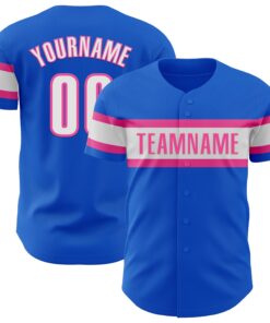 Custom Thunder Blue White-Pink Authentic Baseball Jersey
