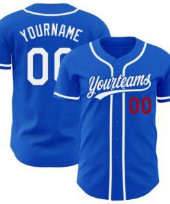 Custom Thunder Blue White-Red Authentic Baseball Jersey