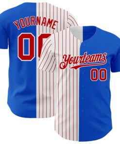 Custom Thunder Blue White-Red Pinstripe Authentic Split Fashion Baseball Jersey