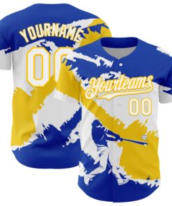 Custom Thunder Blue White-Yellow 3D Uruguay Uruguayan Flag Authentic Baseball Jersey