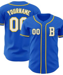 Custom Thunder Blue White-Yellow Authentic Baseball Jersey
