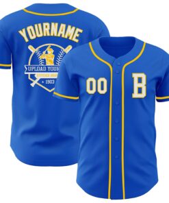 Custom Thunder Blue White-Yellow Authentic Baseball Jersey