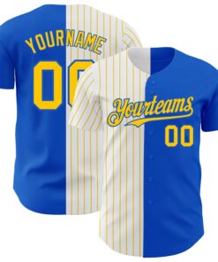 Custom Thunder Blue White-Yellow Pinstripe Authentic Split Fashion Baseball Jersey