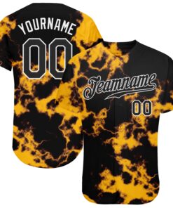 Custom Tie Dye Black-White 3D Authentic Baseball Jersey