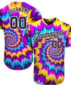 Custom Tie Dye Black-White 3D Authentic Baseball Jersey