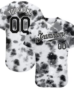 Custom Tie Dye Black-White 3D Steel Authentic Baseball Jersey