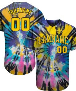 Custom Tie Dye Gold-Black 3D Authentic Baseball Jersey