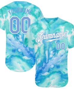Custom Tie Dye Light Blue-White 3D Authentic Baseball Jersey