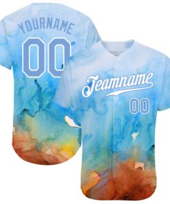 Custom Tie Dye Light Blue-White 3D Authentic Baseball Jersey