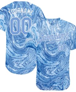 Custom Tie Dye Light Blue-White 3D Authentic Baseball Jersey