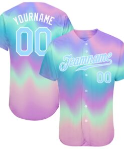 Custom Tie Dye Light Blue-White 3D Authentic Baseball Jersey
