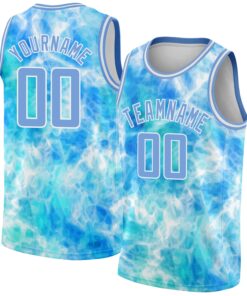 Custom Tie Dye Light Blue-White 3D Authentic Basketball Jersey