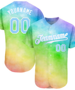 Custom Tie Dye Light Blue-White 3D Rainbow Authentic Baseball Jersey