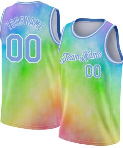 Custom Tie Dye Light Blue-White 3D Rainbow Authentic Basketball Jersey