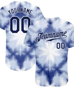 Custom Tie Dye Navy-White 3D Shibori Authentic Baseball Jersey