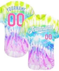 Custom Tie Dye Pink-Light Blue 3D Rainbow Authentic Baseball Jersey