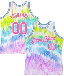 Custom Tie Dye Pink-White 3D Authentic Basketball Jersey