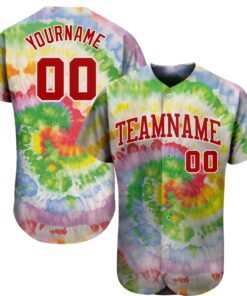 Custom Tie Dye Red-White 3D Authentic Baseball Jersey