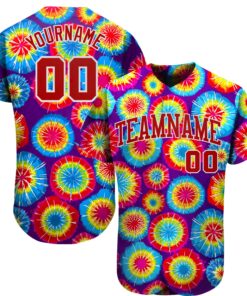 Custom Tie Dye Red-White 3D Authentic Baseball Jersey