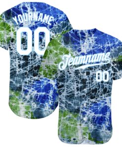 Custom Tie Dye White-Light Blue 3D Authentic Baseball Jersey