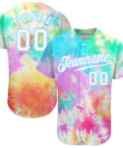 Custom Tie Dye White-Light Blue 3D Rainbow Authentic Baseball Jersey