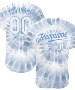Custom Tie Dye White-Light Blue 3D Watercolor Authentic Baseball Jersey