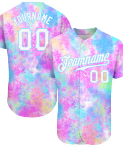 Custom Tie Dye White-Light Blue 3D Watercolor Gradient Authentic Baseball Jersey