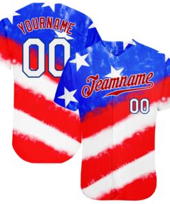 Custom Tie Dye White-Royal 3D American Flag Authentic Baseball Jersey
