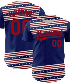 Custom US Navy Blue Red 3D American Flag And Star Authentic Baseball Jersey