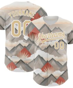 Custom Vegas Gold White 3D Pattern Design Sun Rays Through Mountain Tops Authentic Baseball Jersey