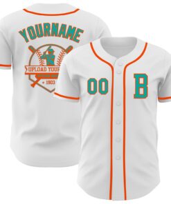 Custom White Aqua-Orange Authentic Baseball Jersey