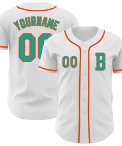 Custom White Aqua-Orange Authentic Baseball Jersey