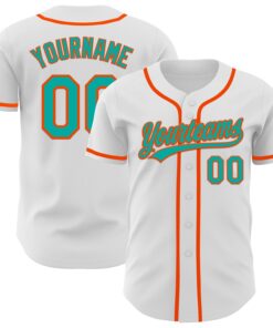 Custom White Aqua-Orange Authentic Baseball Jersey