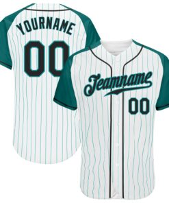 Custom White Aqua Pinstripe Black-Aqua Authentic Raglan Sleeves Baseball Jersey