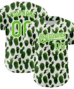 Custom White Aurora Green 3D Pattern Design Cactus Festival Authentic Baseball Jersey