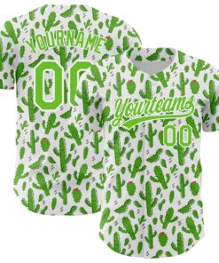 Custom White Aurora Green 3D Pattern Design Cactus Festival Authentic Baseball Jersey
