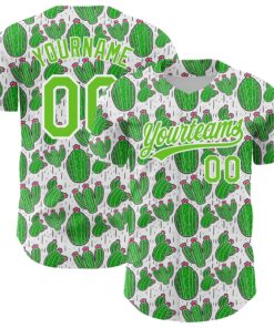 Custom White Aurora Green 3D Pattern Design Cactus Festival Authentic Baseball Jersey