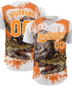 Custom White Bay Orange 3D Pattern Design Crocodile Authentic Baseball Jersey