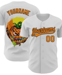 Custom White Bay Orange-Black 3D Halloween Authentic Baseball Jersey