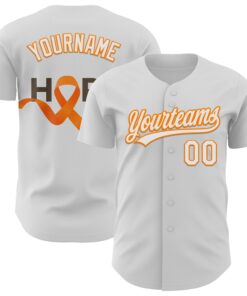 Custom White Bay Orange-Black 3D Kidney Cancer Ribbon Authentic Baseball Jersey