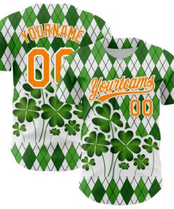 Custom White Bay Orange-Green 3D St. Patrick's Day Shamrock Authentic Baseball Jersey