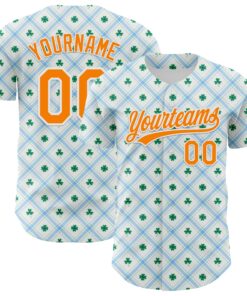 Custom White Bay Orange-Green 3D St. Patrick's Day Shamrock Authentic Baseball Jersey