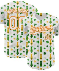 Custom White Bay Orange-Green 3D St. Patrick's Day Shamrock Authentic Baseball Jersey