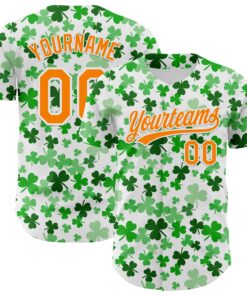 Custom White Bay Orange-Green 3D St. Patrick's Day Shamrock Authentic Baseball Jersey