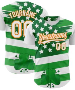 Custom White Bay Orange-Green 3D St. Patrick's Day Shamrock Authentic Baseball Jersey