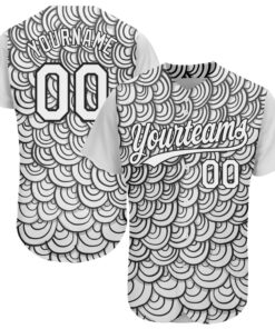 Custom White Black 3D Pattern Design Abstract Doodle Line Art Authentic Baseball Jersey