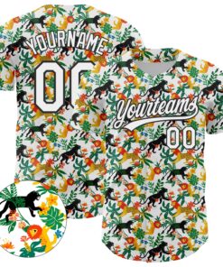 Custom White Black 3D Pattern Design Animal Lion And Leopard Authentic Baseball Jersey