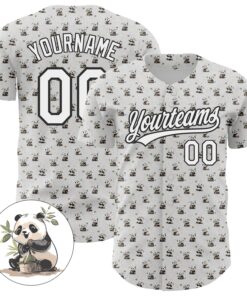 Custom White Black 3D Pattern Design Animal Panda Authentic Baseball Jersey